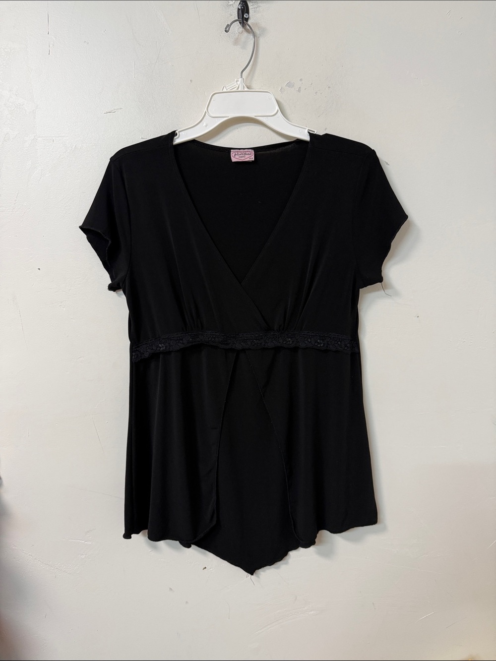julie's closet Black Lace-Trim Wrap Top Y2K